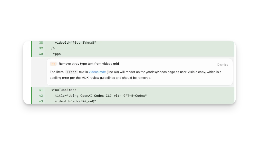 Codex 行级 Code Review 官方界面