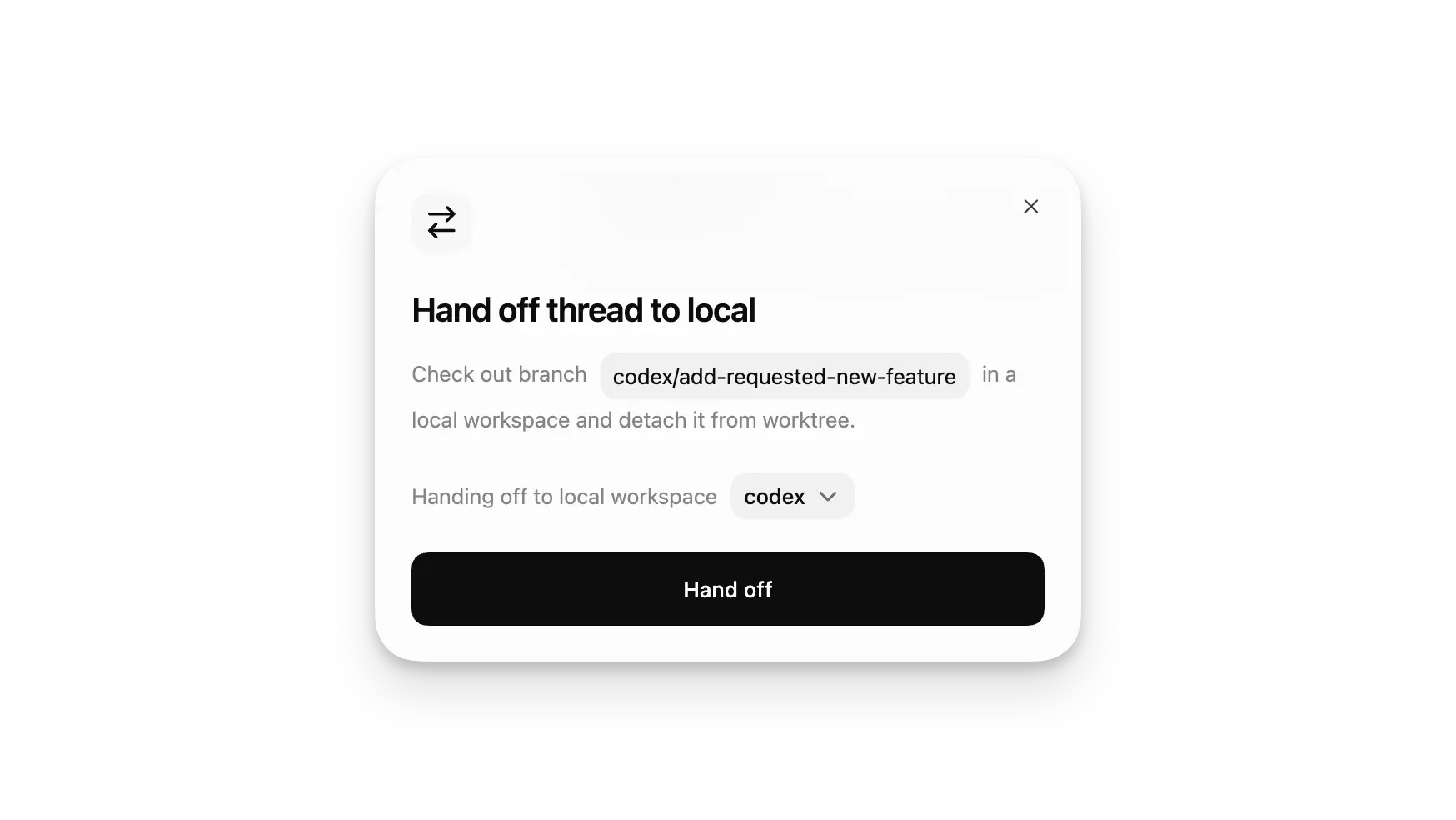 Codex Handoff 到 Local 的官方界面